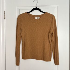 JOIE Top Womens Medium M Tan Long Sleeved Ribbed Knit Crew Neck Stretch